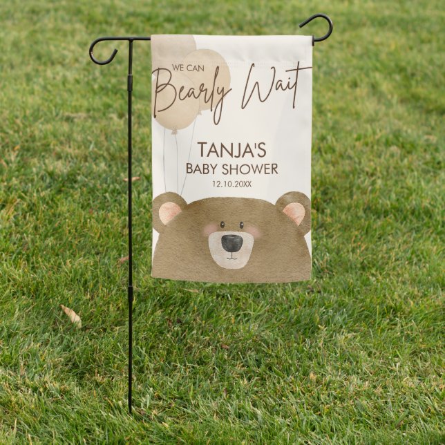 Cute Bear we can Bearly Wait Baby Shower Garden Flag (In SItu)