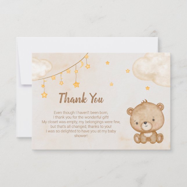 Cute Bear We Can Bearly Wait Baby Shower Thank You (Front)