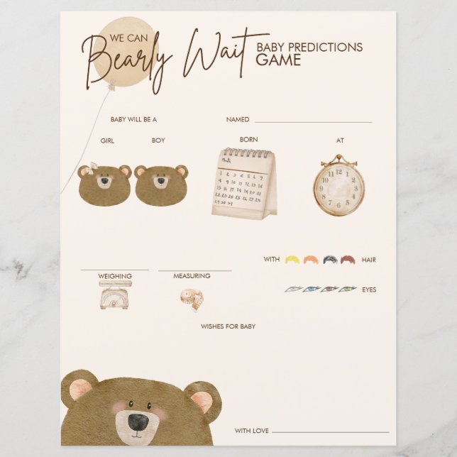 Cute Bear We Can Bearly Wait Gender Baby Shower  (Front)