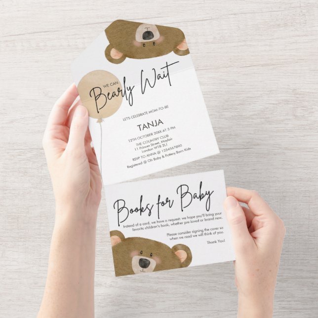 Cute Bear We Can Bearly Wait Gender Baby Shower  All In One Invitation (Tearaway)