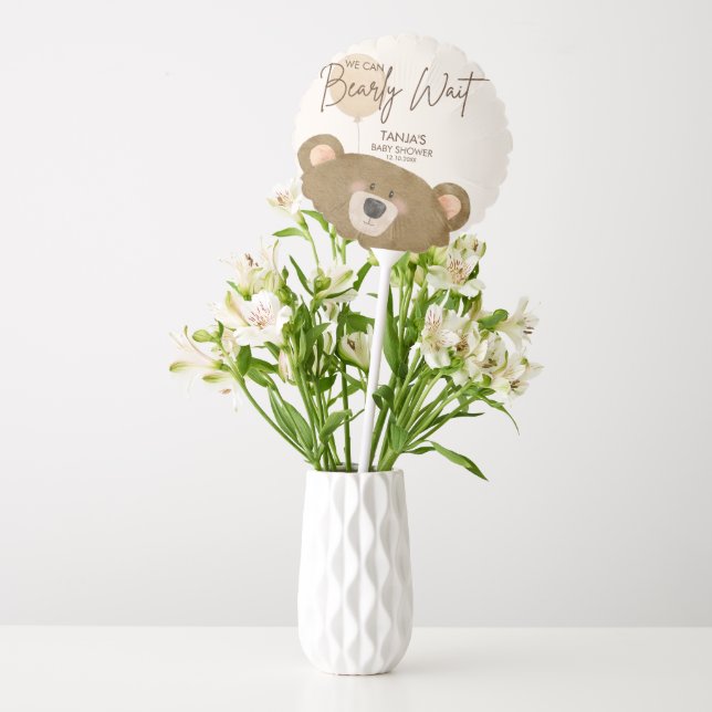 Cute Bear We Can Bearly Wait Gender Baby Shower  Balloon (Vase)