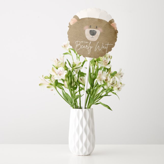 Cute Bear We Can Bearly Wait Gender Baby Shower  Balloon (Vase)