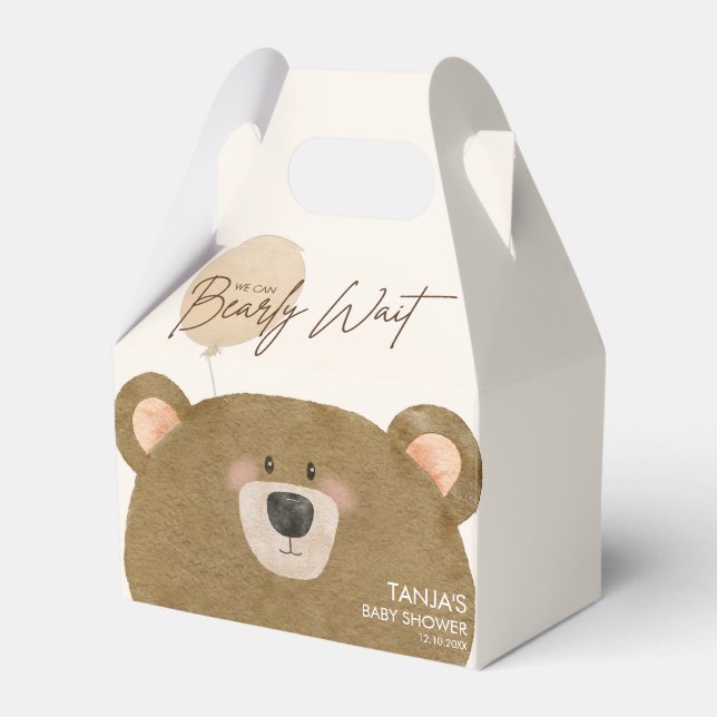 Cute Bear We Can Bearly Wait Gender Baby Shower  Favor Boxes (Front Side)