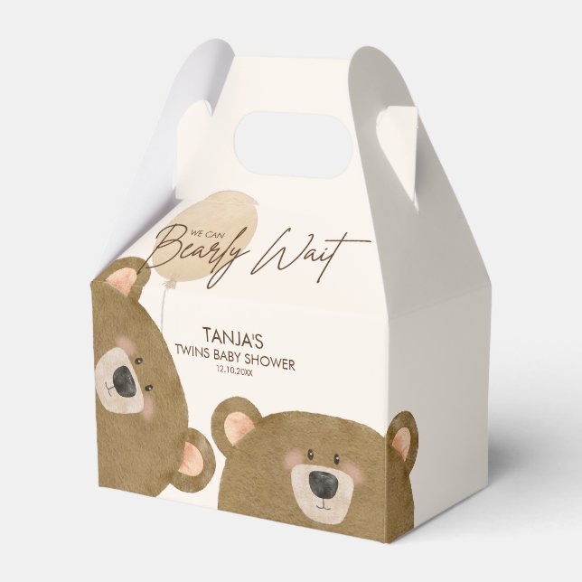 Cute Bear We Can Bearly Wait Gender Baby Shower  Favor Boxes (Front Side)