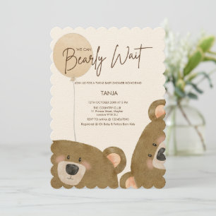 Cute Bear We Can Bearly Wait Gender Baby Shower Invitation