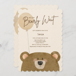 Cute Bear We Can Bearly Wait Gender Baby Shower  Invitation