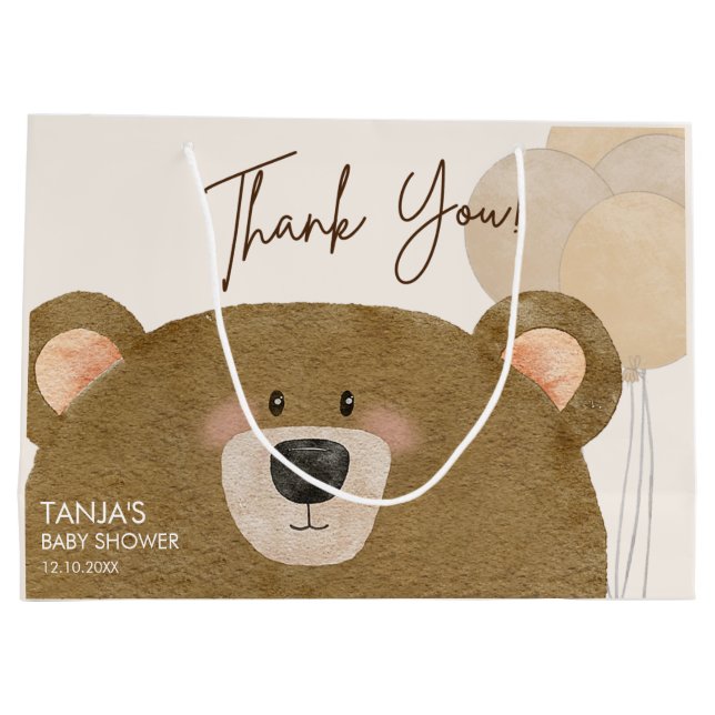 Cute Bear We Can Bearly Wait Gender Baby Shower  Large Gift Bag (Back)