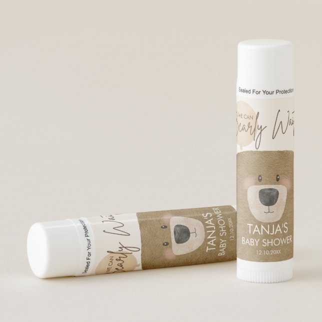 Cute Bear We Can Bearly Wait Gender Baby Shower  Lip Balm (Front)
