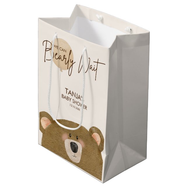Cute Bear We Can Bearly Wait Gender Baby Shower  Medium Gift Bag (Front Angled)