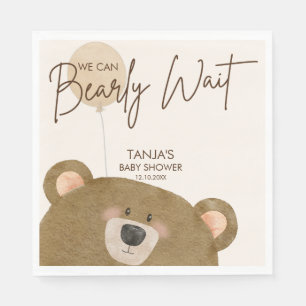 Cute Bear We Can Bearly Wait Gender Baby Shower Napkins