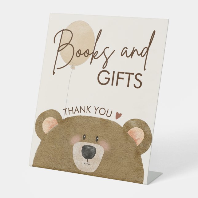 Cute Bear We Can Bearly Wait Gender Baby Shower  Pedestal Sign (Front)
