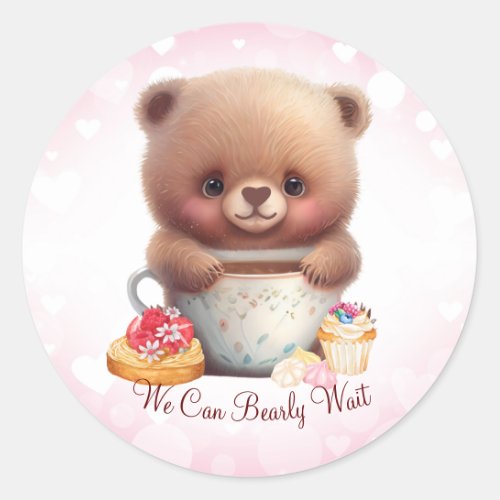 Cute Bear We Can Bearly Wait Personalized Classic Round Sticker