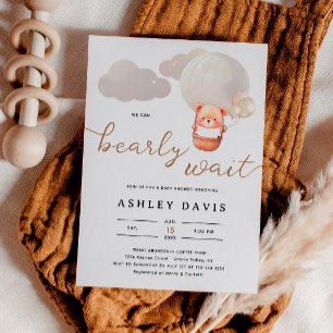 Cute Bear We Can Bearly Wait Script Baby Shower Invitation