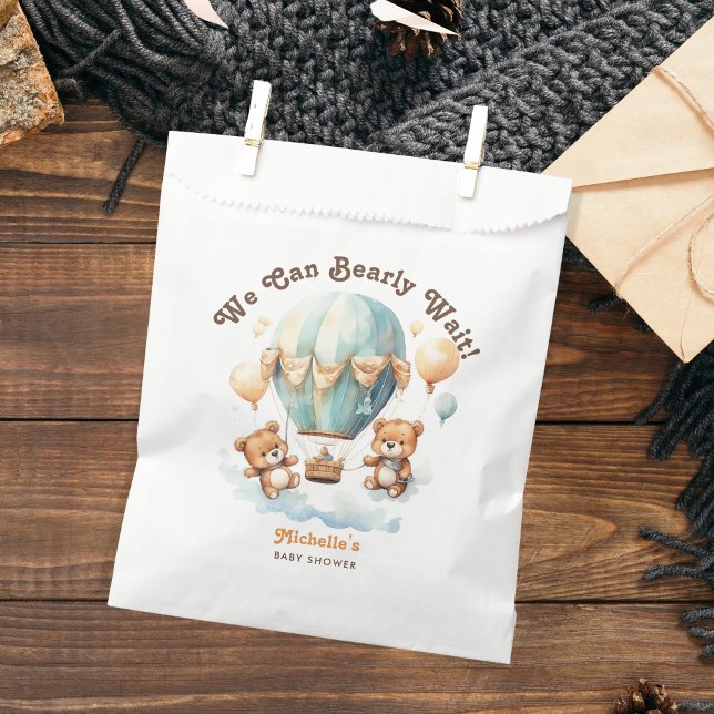 Cute Bear  We Can Bearly Wait Twins Baby Shower Favor Bag (Creator Uploaded)