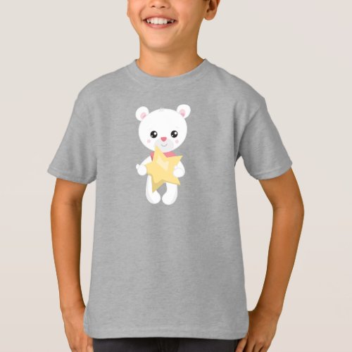 Cute Bear White Bear Teddy Bear Baby Bear Star T_Shirt