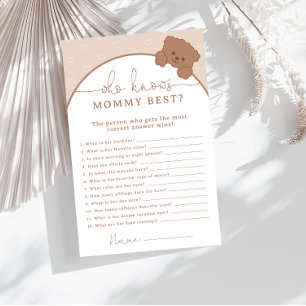 Cute Bear Who Knows Mommy Best Baby Shower Game