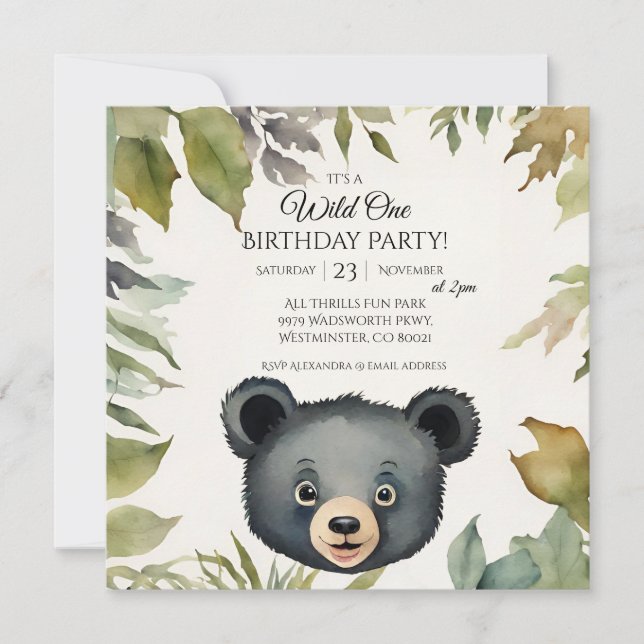 Cute Bear Wild One 1st Birthday Party Invitation (Front)