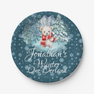 Cute Bear Winter Onederland 1st Birthday Party Paper Plates