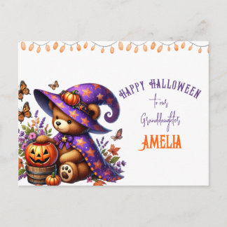 Cute Bear Witch Halloween Granddaughter Holiday Postcard