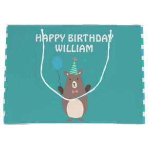 Cute Bear with Balloon Birthday Party Large Gift Bag