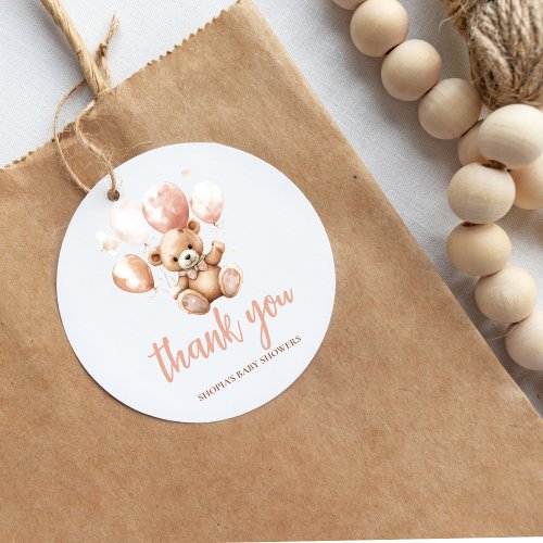 Cute Bear With Balloons  Baby Pink  Favor Tags