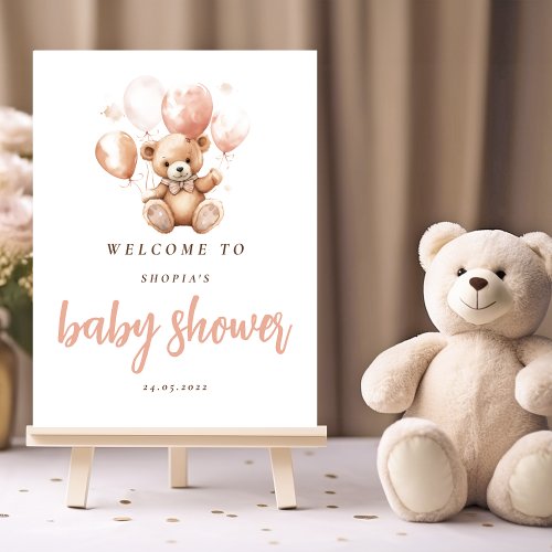 Cute Bear With Balloons  Baby Pink  Foam Board