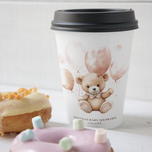Cute Bear With Balloons  Baby Pink  Paper Cups