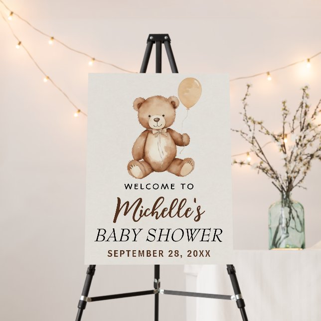 Cute bear with balloons Baby Shower Welcome Sign   (In Situ (Stand))