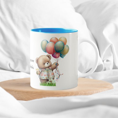 Cute Bear with Balloons Beary Good Vibes  Two_Tone Coffee Mug
