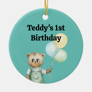 Cute Bear with Balloons Design Ceramic Ornament