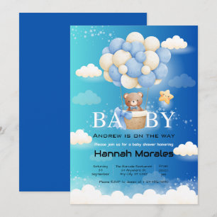 Cute Bear with Balloons Dual Shade Baby Shower Invitation