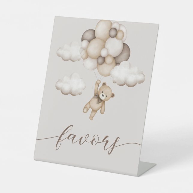 Cute Bear With Balloons Favors  Pedestal Sign (Front)