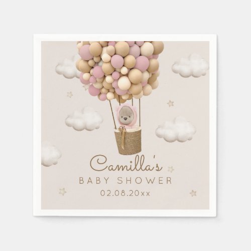 Cute Bear With Balloons Girl Baby Shower  Napkins