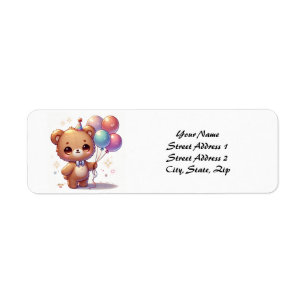 Cute bear with balloons label
