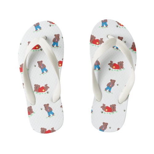 Cute Bear with Bee Pattern Kids Flip Flops