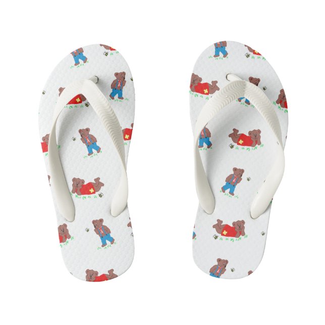 Cute Bear with Bee Pattern Kid's Flip Flops (Footbed)