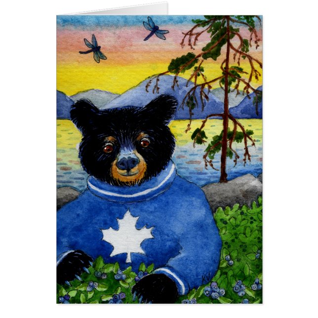Cute Bear with Blueberries in Canada Cards (Front)