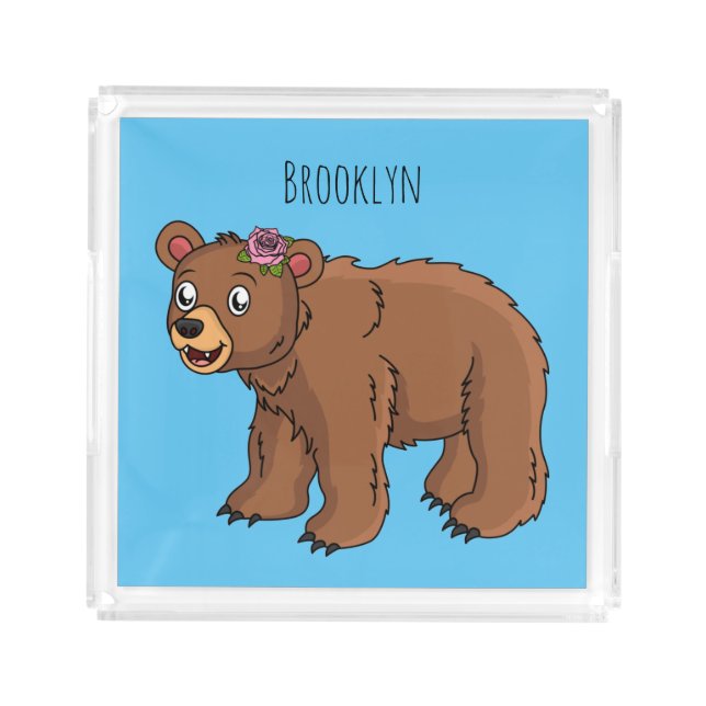 Cute bear with flower cartoon illustration  acrylic tray (Front)