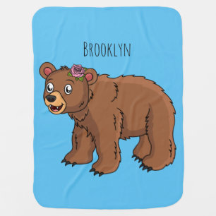 Cute bear with flower cartoon illustration baby blanket