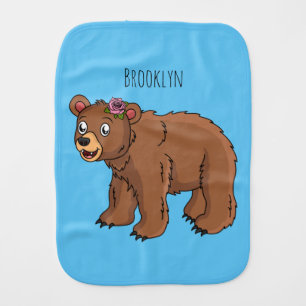 Cute bear with flower cartoon illustration baby burp cloth