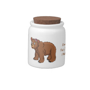 Cute bear with flower cartoon illustration candy jar