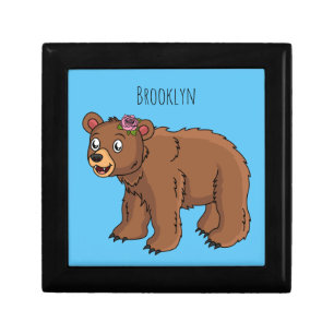 Cute bear with flower cartoon illustration gift box