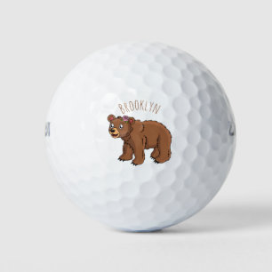 Cute bear with flower cartoon illustration golf balls