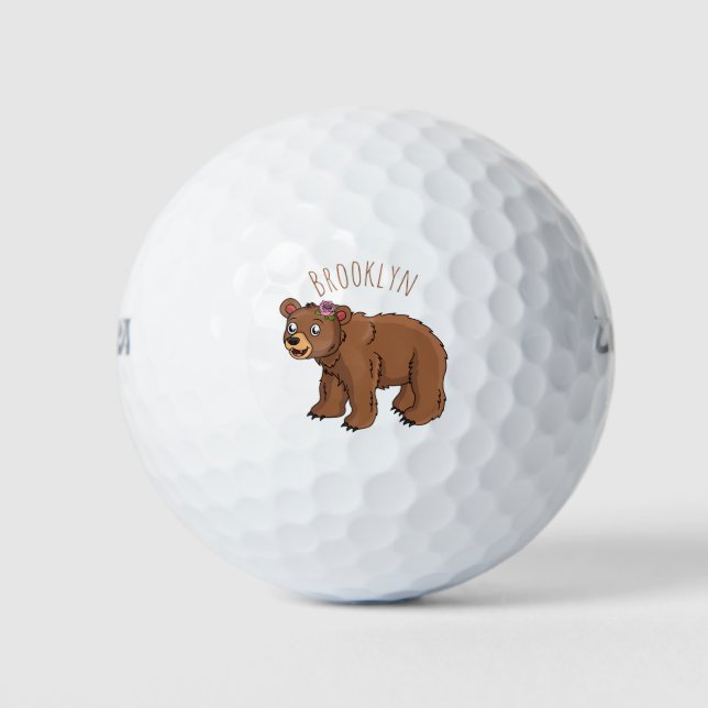 Cute bear with flower cartoon illustration golf balls (Front)