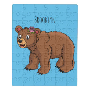Cute bear with flower cartoon illustration jigsaw puzzle