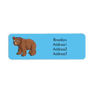 Cute bear with flower cartoon illustration label