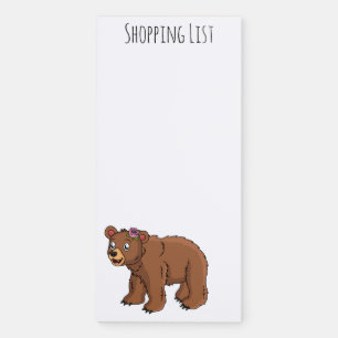 Cute bear with flower cartoon illustration magnetic notepad