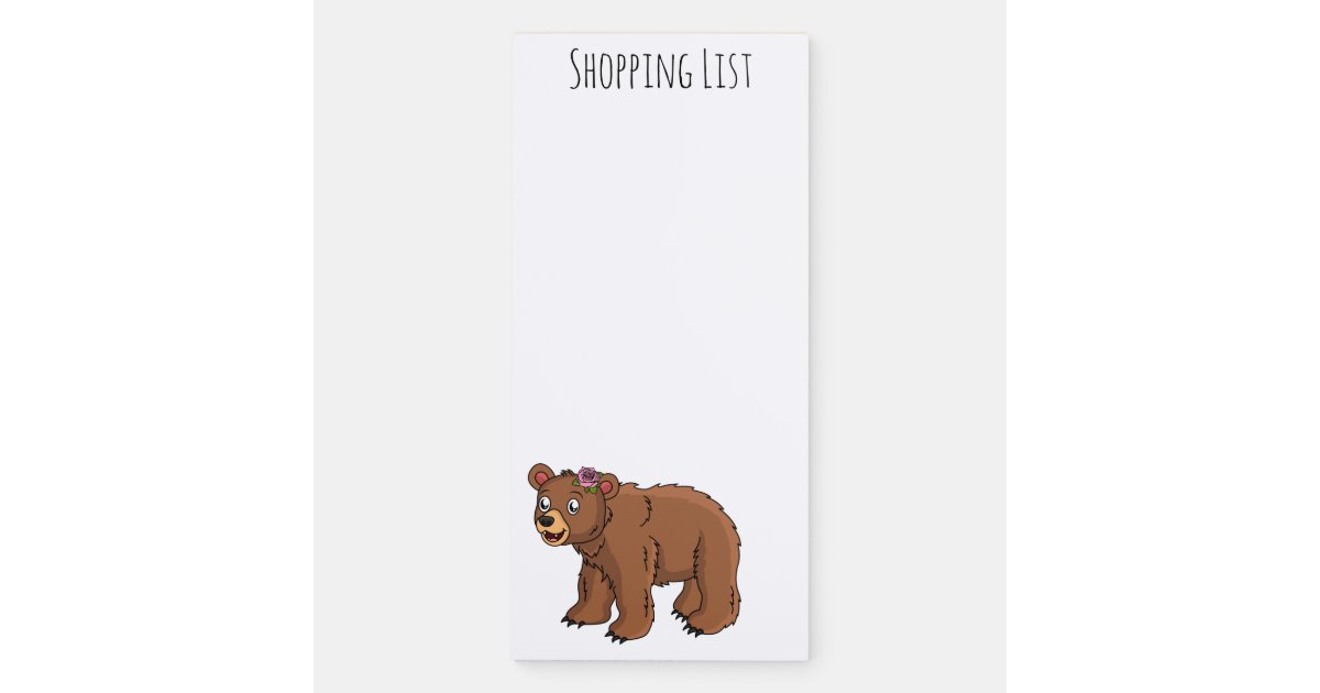 Cute bear with flower cartoon illustration magnetic notepad | Zazzle