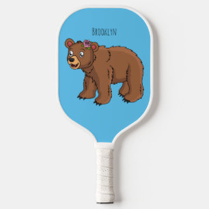 Cute bear with flower cartoon illustration pickleball paddle