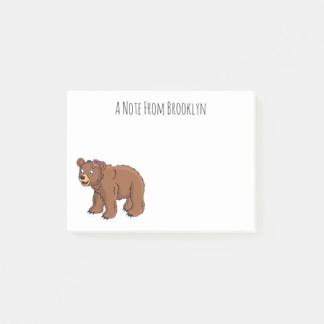 Cute bear with flower cartoon illustration  post-it notes (Front)